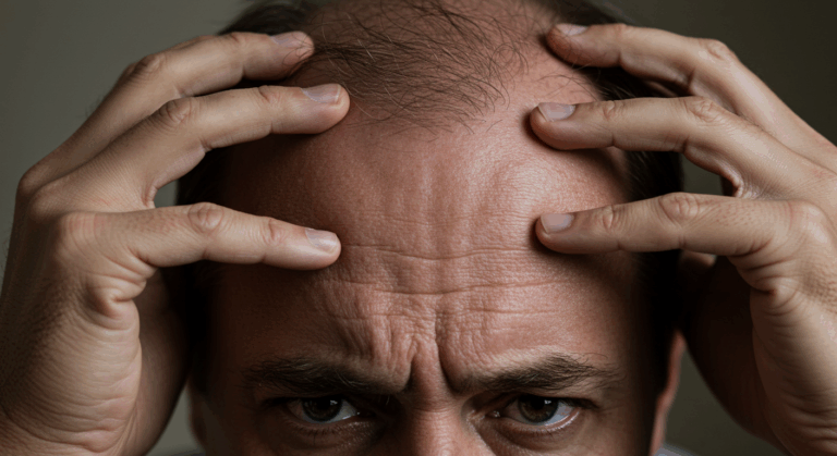 Eine Person ist zu sehen, die ihren Kopf mit beiden Händen hält und sich scheinbar in einem Zustand der Bedrängnis oder Frustration befindet.