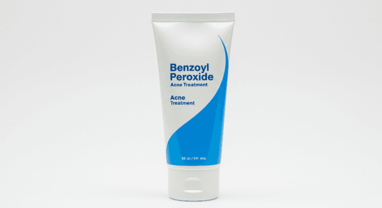 A tube of Benzoyl Peroxide Acne Treatment cream, labeled with 'Acne Treatment' and showing a quantity of 35 g / 1.17 oz.
