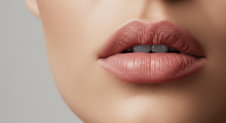 Крупный план губ человека со слегка видимыми зубами.