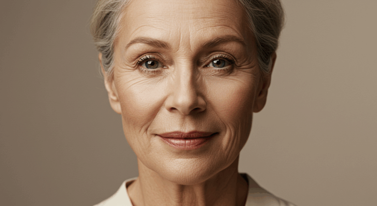 A close-up portrait of an older woman with short gray hair, looking directly at the camera with a slight smile.